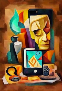 Abstrakti surrealistinen maalaus, Picasson inspiroima taide, tulostettava seinätaide