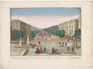 Näkymä kävelykadulle Marseillessa Vista del paseo de la ciudad de Marsella (otsikko esineessä)