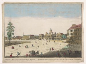 Gezicht op het Buen Retiro Palace Madridissa Vüe ​​​​et perspective de la maison de plaisance du roy d