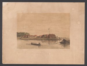 Fort Zeelandia Paramaribossa Suriname. Näkymä Fort Zelandiaan Paramaribossa (otsikko esineessä) Länsi-Intia (sarjan nimi esineellä) Näkymiä Alankomaiden Länsi-Intialta (sarjan nimi) tekijältä jonkheer Jacob Eduard van Heemskerck