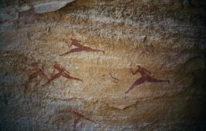 Jousimiehet juoksemassa, luolamaalaus, Tassili n