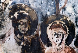 Pyhät, vaurioitunut fresko Agios Vasileiosin kirkossa, Vavouledo, Kreeta, Kreikka (kuva) tekijältä Theodore Charles Ange Coquelin