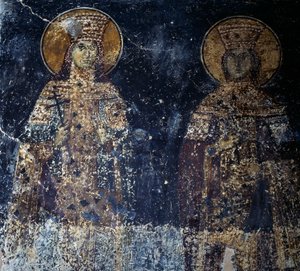 Pyhät, fresko bysanttilaisessa Sotiras Christoksen kirkossa, Veria, Keski-Makedonia, Kreikka