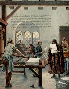 Ranskan historia keskiajalla (keskiaika): Ranskan kuningas Ludvig XI, nimeltään Varovainen (1423-1483), rohkaisi painoteollisuuden kasvua. Kuningas vieraili Sorbonnessa typografien Ulrich Geringin (Guerinch tai Guernich) läsnä ollessa tekijältä pseudonym for Onfray de Breville Jacques Job