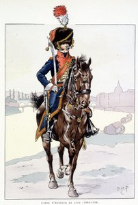 Lyonin kunniavartioston ratsastaja (1804-1814) - ""Ranskan joukkojen asu: Armee de terre et de mer à toutes les epoques"", ill. kirjoittanut Job tekijältä pseudonym for Onfray de Breville Jacques Job