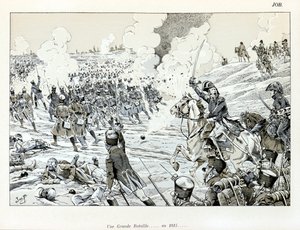 Kuvitus kirjasta "The Great War by Artists": Suuri taistelu vuonna 1815, Jacques Marie Gaston Onfray de Breville dit JOB (1858-1931), Osittainen kokoelma tekijältä pseudonym for Onfray de Breville Jacques Job
