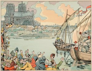 Kuvitus kirjasta "Le bon roy Henri", kuvittanut Jacques Marie Gaston Onfray de Breville dit JOB (1858-1931): Paris refuitaille - Yksityinen kokoelma tekijältä pseudonym for Onfray de Breville Jacques Job