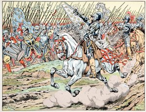 Kuva otettu kirjasta "" Le bon roy Henri"", kuvittanut Jacques Marie Gaston Onfray de Breville dit JOB (1858-1931): Henri IV ennen armeijaansa: Seuraa mon plume blanc - Yksityinen kokoelma tekijältä pseudonym for Onfray de Breville Jacques Job