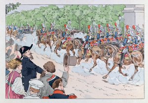 Jacques Marie Gaston Onfray de Brevillen TYÖSSÄ (1858 - 1931); Kuvitus kirjasta "Les epees de France": Keisari Napoleonin saattaja 3 Champs Elysees