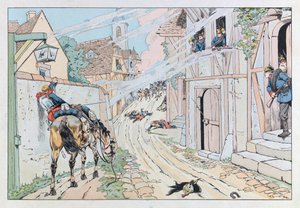 Jacques Marie Gaston Onfray de Brevillen TYÖSSÄ (1858 - 1931); Kuva otettu kirjasta "" Les epees de France"": Jakso Ranskan Preussin sodasta 1870, 9. Cuirassiersin hyökkäys Morsbronnin kylässä; Coll, osa tekijältä pseudonym for Onfray de Breville Jacques Job