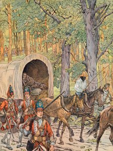 Jacques Marie Gaston Onfroy de Breville dit JOB (1858-1931) - George Washington kenraali Edward Braddockin (n. 1695-1755) armeijan kanssa, hän oli sitten kenraalin apulainen (1755), yksityinen kokoelma tekijältä pseudonym for Onfray de Breville Jacques Job