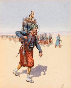 Jacques Marie Gaston Onfroy de Breville dit JOB (1858-1931) - Le Zouzou (Zouave tutkimusmatkalla autiomaassa), yksityinen kokoelma tekijältä pseudonym for Onfray de Breville Jacques Job