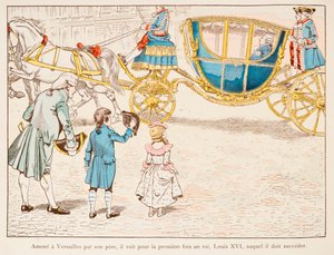 Jacques Marie Gaston Onfroy de Breville dit JOB (1858-1931) - Isänsä Versaillesiin tuoma Napoleon Bonaparte näkee kuningas Ludvig XVI Carossoksessa ensimmäisen kerran vuonna 1770, yksityinen kokoelma tekijältä pseudonym for Onfray de Breville Jacques Job