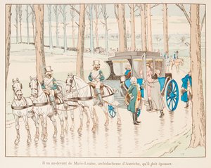 Jacques Marie Gaston Onfroy de Breville dit JOB (1858-1931) - Napoleon Bonaparte menee itävaltalaisen Marie Louisen eteen ennen avioliittoaan vuonna 1810, yksityinen kokoelma tekijältä pseudonym for Onfray de Breville Jacques Job