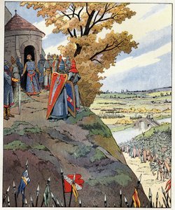 Kruununi kuningas Philip II:n rohkeille sanoille sanoi Philip Augustus (1165-1223) herroille ennen Bouvinesin taistelun voittoa 27. heinäkuuta tekijältä pseudonym for Onfray de Breville Jacques Job