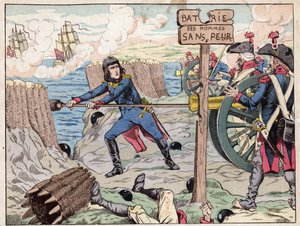 NAPOLEON TOULONISSA - (Toulonin piiritys) 1793 - Jobin (Jacques Onfroy de Breville) litografia teoksesta "" Le Grand Napoleon des Petites Enfants"" 1893 tekijältä pseudonym for Onfray de Breville Jacques Job