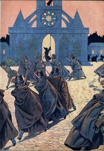 Kohtaus Ranskan historiasta leluissa: La Saint Barthelemy (Saint-Barthelemy). Munkki soittaa Saint Germain l
