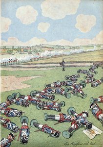 Kohtaus Ranskan historiasta leluissa: Itävallan peräkkäissota (1740-1748). Ranskan armeijan jalkaväkijoukko, jonka englantilaiset tappoivat Fontenoyn taistelussa 11. toukokuuta 1745. Teoksessa "" Joujoux a l