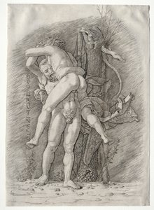 Hercules ja Antaeus tekijältä school of Andrea Mantegna