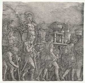 Caesarin voitot: Korseletin kantajat tekijältä school of Andrea Mantegna
