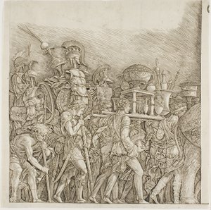 Caesarin voitto: Sotilaat, jotka kantavat palkintoja tekijältä school of Andrea Mantegna