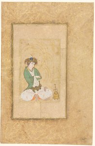 Pajun vieressä istuva nuoriso; Yhden sivun kuva tekijältä style of Muhammad Yusuf
