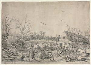 Suuri tulva 10. tammikuuta 1624 tai Vianen, 1624 Lek-joen murtuneen padon korjaaminen. tekijältä van de Velde Esaias