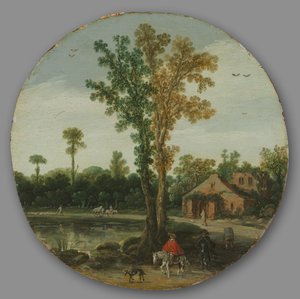 Matkustajat järven rannalla, 1625. tekijältä van de Velde Esaias