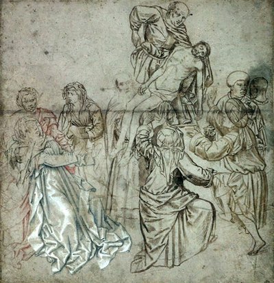Campinin kadonneen triptyykin keskipaneeli, mahdollisesti piirtänyt Vranck van der Stock (1424-95) (kynä ja liitu paperille) tekijältä Master of Flémalle