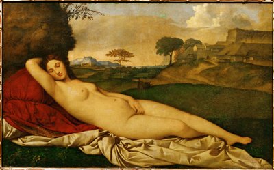 Nukkuva Venus (öljy kankaalle) tekijältä (1476/8-1510) Giorgione
