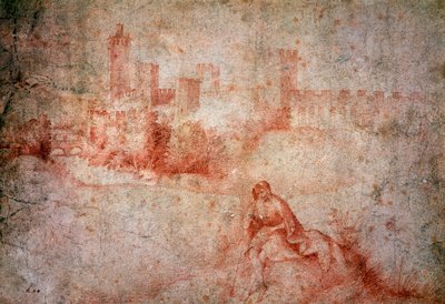 Paimen ja Castelfrancon näkymä (sangviinipiirustus) tekijältä Giorgione