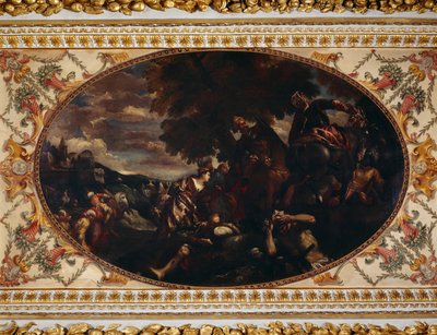 Scutarin puolustus, gallerian katto, Chiswick House, Lontoo (öljy kankaalle) tekijältä (1528 88) (after) Veronese
