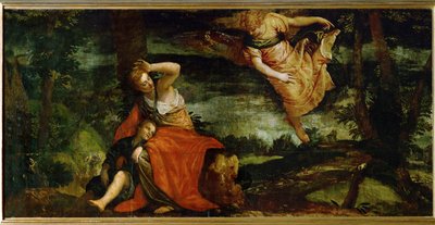 Hagar ja Ismael Bersheeban autiomaassa, Israel ... (öljy kankaalle) tekijältä (1528-88) Veronese