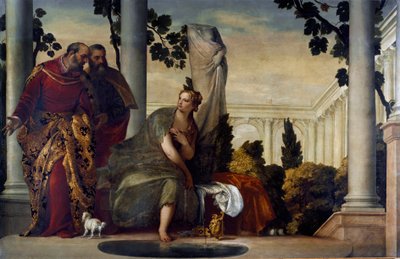 Suzanne ja vanhat miehet. Paolo Caliarin maalaus nimeltä Paul Veronese (1528-1588), noin 1570. Öljy kankaalle. Mitat: 175 x 320 cm. Geenit, Banca Carige Collection tekijältä Veronese