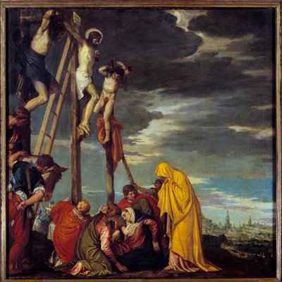 Paolo Caliari dit Paolo Veronese (1528-1588) Golgatamaalaus 1500-luvun su. 1,02x1,02 m tekijältä Veronese