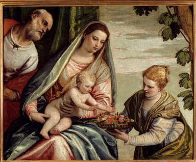 Pyhä perhe lahjoittajan kanssa (Saint Dorothee) Paolo Veronesen (1528-1588) maalaus 1500-luvun su. 0,76x0,94 m Bordeaux, Musee des Beaux Arts - Pyhä perhe lahjoittajan kanssa (Saint-Dorothea). Veronesen (Paolo Caliari) maalaus (1528-1588) tekijältä Veronese