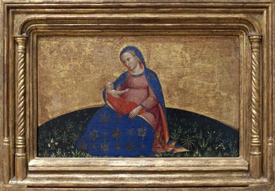 Nöyryyden Madonna. Giovanni Da Bolognan (aktiivinen 1300-luvun toinen puolisko) temperamaalaus poppelille, noin 1395. Italialaista taidetta tekijältä Giambologna