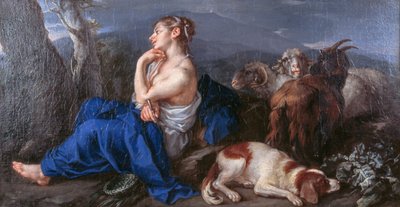 Erminia kirjoittaa rakkaansa nimen puunrunkoon, kirjoittanut Francesco Fernandi, joka tunnetaan nimellä Imperiali (1679-1740), öljy kankaalle, 42x80 cm tekijältä (1679 1740) Imperiali