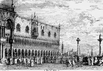 Dogen palatsi ja Piera del Bando, Venetsia, Giovanni Antonio Canalin kaiverrus, joka tunnetaan nimellä Canaletto (1697-1768), Italia tekijältä Canaletto