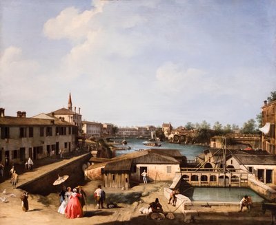 Näkymä Dolon tehtaille Brentan varrella, n. 1732/35 (Öljy kankaalle) tekijältä (1697-1768) Canaletto