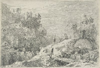 Maisemat viidellä sillalla, ei päivämäärää (etsaus) tekijältä Canaletto