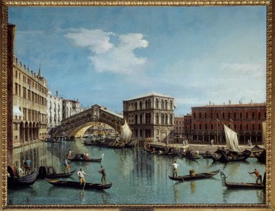 Le pont du Rialto Venetsia: Antonio Canal Dit Il Canaletton maalaus (1697-1768) 1700-luvun su. 1,19x1,54 m - Rialton silta Venetsiassa. Antonio Canalin maalaus nimeltä Canaletto (1697-1768) tekijältä Canaletto
