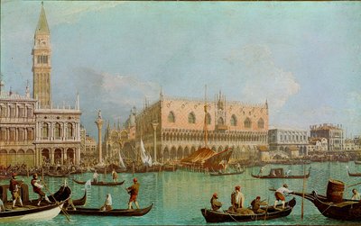 Myyrä ja Pyhän Markuksen altaan herttuapalatsi. Kanaalista otettu näkymä Venetsiaan, Dogen palatsille ja Pyhän Markuksen aukiolle. Giovanni Antonio Canal dit il Canaletton maalaus (1697-1768) tekijältä Canaletto