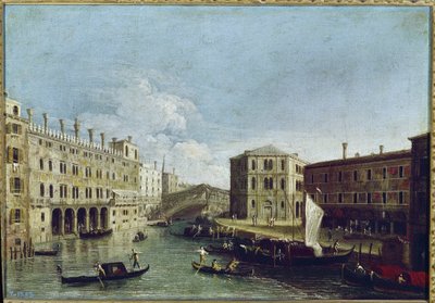 Näkymä Canal Grandelle ja Rialtolle, vasemmalla Fondaco dei Tedeschi (öljy kankaalle tekijältä Canaletto