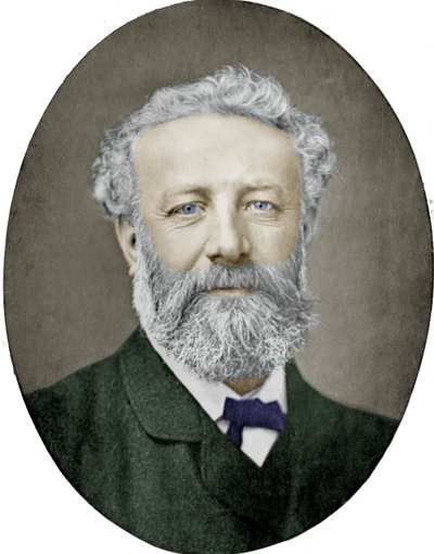 Jules Verne (1828-1905) ranskalainen kirjailija, valokuva Nadar, värillinen kuva tekijältä (1820 1910) Nadar