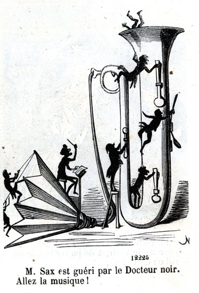 Musta lääkäri haavoittaa herra Saxia. (Adolphe (Adolph) Sax, saksofonin keksijä (1814-1894). tekijältä Nadar