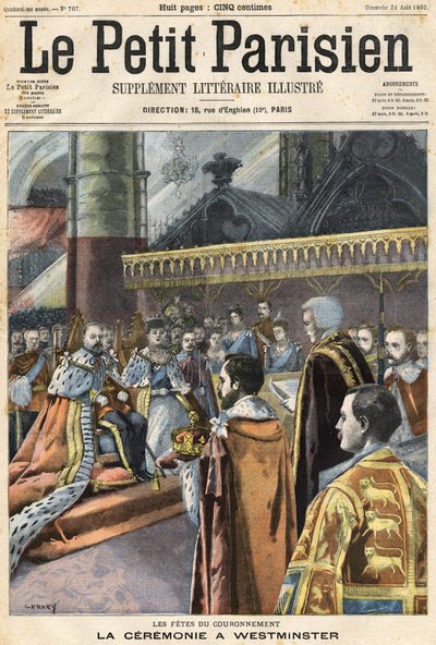 Edward VII:n kruunajaiset Westminsterissä. Kansi The Little Parisien”, 24/08/1902” (kaiverrus) tekijältä (after) Carrey