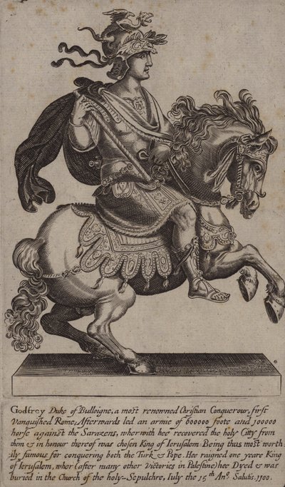 Godfrey of Bouillon, ranskalainen ritari, ristiretkelä ja Jerusalemin kuningas (kaiverrus) tekijältä (after) English School