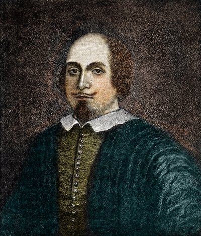 Englannin näytelmäkirjailija William Shakespearen (1564-1616) muotokuva Kaiverrus anonyymin 1700-luvun maalauksen jälkeen tekijältä (after) English School