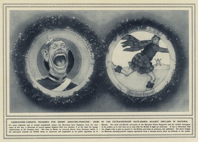Vihollisen ammuntaharjoituksia varten suunnitellut karikatyyrimaalit, merkkejä poikkeuksellisesta vihamaniasta Englantia vastaan Baijerissa (b/w kuva) tekijältä (after) English photographer